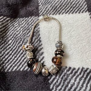 Pandora Elegant Silver and Brown Beaded Bracelet